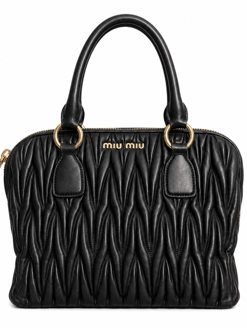 Miu Miu Black Quilted Leather Handbag with Gold Hardware